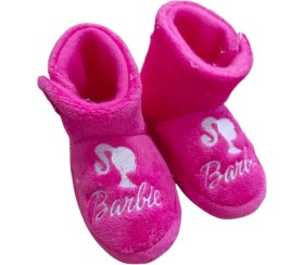 Resim Barbie Figürlü Kız Çocuk Panduf Pembe Kaydırmaz Taban 