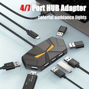 Resim 1 adet 4-Port/7-Port Renkli Atmosfer Işığı USB Docking İstasyonu Yüksek Hızlı Bölücü Genişletici Dizüstü Bilgisayar Aksesuarları Veri Aktarımı Hızlı ve Kararlı Dahili Renkli Işık Modu Serin Gradyan Işık 