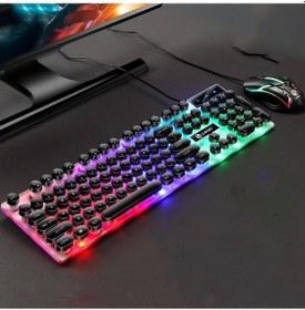 Resim Lımeıde Gtx300 104 Tuşlu Retro Yuvarlak Tuş Kapağı Usb Kablolu Fare Klavye, Kablo Uzunluğu: 1.4m, Renk: Punk Set Siyah A Optik 