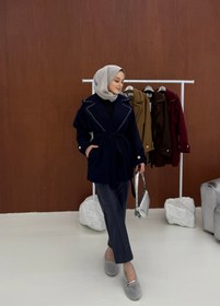 Resim Lacivert Yakası Boncuklu Nakışlı Gold Kaşe - 38 / Lacivert 