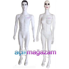 Resim Açıkmağazam Erkek Kadın Makyajlı Boy Manken - Plastik Vitrin Boy Mankeni 