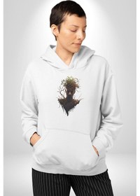 Resim Ağaç Adam Kökler Felsefe Kadın Erkek Beyaz Kapüşonlu Sweatshirt Hoodie Beyaz 