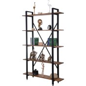 Resim Ats Dekor Dekoratif Çam 5 Katlı Metal Iskeletli Kitaplık ve Dosya Rafı. 