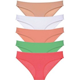 Resim 5 adet Süper Eko Set Likralı Kadın Slip Külot Ten Beyaz Pudra Ye Çok Renkli 