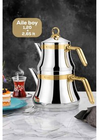 Resim Lines Naz Aile Boy Paslanmaz Çelik Kapsül Tabanlı Çaydanlık Takım Altın 