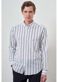 Resim Erkek Lacivert Keten Dynamic Fit Düğmeli Yaka Gömlek 25ys004016200 Lacivert Lacivert 