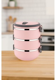 Resim Freshbox 3 Katlı Sızdırmaz Yemek Termosu Sefer Tası 1,8 Lt Kahverengi Pudra 