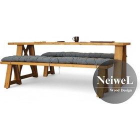 Resim Neiwel Dios Doğal Ahşap Banklı Toplantı Masasıı x 80 x 140 Açık Ceviz 