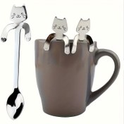 Resim 1 Paket Sevimli Kawaii Kedi Kaşığı: Kahve Severler için Paslanmaz Çelik Kahve İçme Aracı, Dayanıklı ve Şık Tasarım 