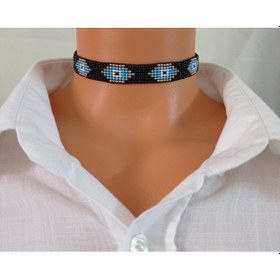 Resim Kum Boncuk Dokuma Nazar Choker Gümüş 