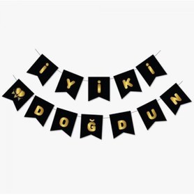 Resim İyi Ki Doğdun Yazı Siyah/ Gold Banner 