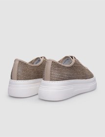 Resim Cabani %100 Hakiki Deri Bej Bağcıklı Kadın Spor Ayakkabı 