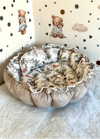 Resim Yuvarlak Yatak/oyun Minderi Ve Yastigi Amazon Fil Zurafa Desenli 