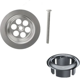 Resim Krom Lavabo Süzgeci ve Su Taşma Yüzüğü 