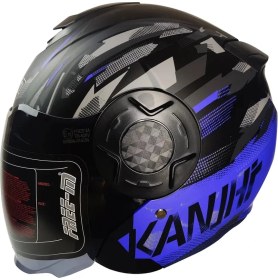 Resim Motoanl Motosiklet Yarım Kask Double Güneş Vizörlü Siyah Ece Sertifikalı Abs Material Motor Kaskı Blue Arrow 