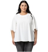 Resim Büyük Beden Geniş Kısa Kollu Beyaz Bluz-beyaz Beyaz 