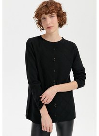 Resim Kadın Sıfır Yaka Dikişsiz Önü Baklavalı Kazak Siyah Siyah 