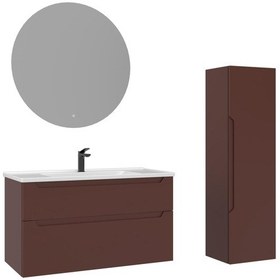 Resim Orka Messina 100 Cm Tuscan Kırmızı Led Banyo Dolabı Takımı Ve Boy Dolabı Kırmızı 