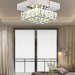 Resim Modina Tek Katlı Krom 3 Renkli 20 Watt Ledli 3 Renkli Kristalli Taşlı Modern Tasarım Led Kristal Salon Avize Apliqa