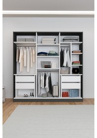 Resim Ae-2115 Kale Antrasit/beyaz Gardırop 6 Kapaklı, 4 Çekmeceli 
