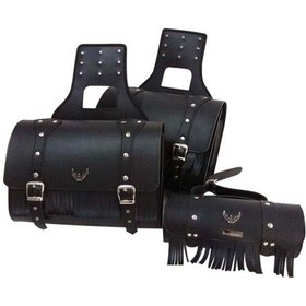Resim Motosiklet Deri Yan Ve Sosis Çanta 3'lü Set Takım Chopper Siyah Model Motor Çantası Renkli 
