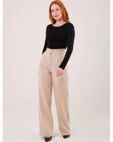 Resim Defymoda Bol Paça Piliseli Bej Pantolon Bej 