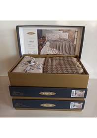 Resim Kristal Çift Kişilik Dekoratif Yatak Örtüsü Seti Ornella Cappuccino 