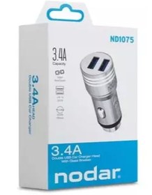 Resim Nodar Nd1075 Araç Şarj Adaptörü 2x Usb 3.4a Metal - Silver Araç Kablosuz Şarj 