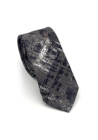 Resim Gaffy Lacivert Desenli Gri Dokuma Kumaş Mendilli Slim Fit Kravat // Sdk-2608-3 Gri 