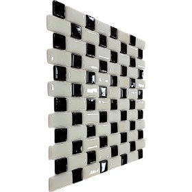 Resim MozaiKristaL Mutfak Tezgah Arası, Havuz, Banyo, Sauna, Spa, ve Yaşam Alanlarının Tüm Yüzeyleri İçin. 25X50MM. Beyaz-Siyah, 31.5X31.5 Cm. Fileli Cam Mozaik. ( 10 File Karo = 1 M2 Fiyatıdır ) 