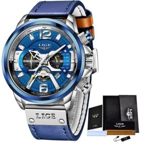 Resim Hanyang L Gümüş Mavi Lıge Yeni Saatler Erkek Üst Marka Lüks Spor Izle Erkekler Moda Erkekler Için Otomatik Takvim Deri Kol Saati Mavi Erkek Saat (Yurt Dışından) 