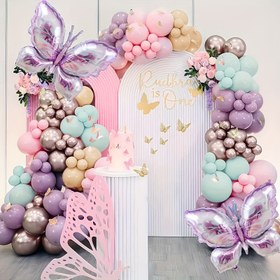 Resim 149 adet Kelebek Temalı Balon Gerdanlık Seti, Karışık Mor ve Pembe Balonlar, "Ruthson Bir" Yazısı ile, Doğum Günü, Düğün, Bekarlığa Veda Partisi, Yıl Dönümleri, Sevgililer Günü, Yaz ve Sonbahar Kutlamaları için - Elektrik Gerekmez, Eğlenceli ve Coşkulu Bir Atmosfer Yaratmak için Mükemmel, Kutlama Dekoru|Kelebek Gerdanlık|Canlı Renkler, Kelebek Dekorasyonu 