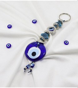 Resim Çerçeveli Nazar Desenli El Yapımı Cam Nazar Boncuklu Anahtarlık, 