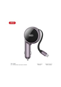 Resim Xo Cc65 60w Makaralı Araç Şarjı - Dahili Type-c Kablolu Çift Çıkışlı Hızlı Şarj 