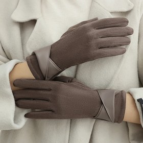 Resim Kadınların Şık Kahverengi Eldivenleri - Sıcak, Dokunmatik Ekranlı, Kış Bisikleti ve Sürüş için Mükemmel, Tam Parmak Tasarımı, Polyester Malzeme, Elde Yıkan veya Kurutma Yıkan, Kış Eldivenleri 