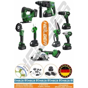Resim Böhrer Alman 4 Akü 2 Şarj Cihazı V598 Profesyonel 8 Makine Kombo Set + Yeşil Çanta 