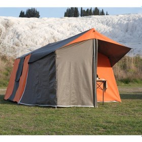 Resim 2 Oda + Mutfaklı Kamp Çadırı 4-6 Kişilik Kapı Sineklikli Turuncu - Gri 