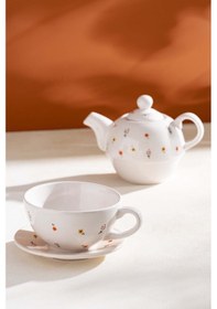 Resim Rivaistanbul Minimal Çiçekli Amore 4 Parça Demlik & Fincan Seti Beyaz 