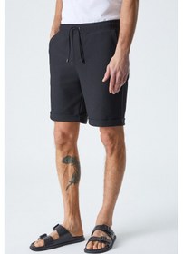 Resim Grimelange ARDIAN Erkek Comfort Fit Cepli Kordonlu Lastikli Bel Siyah Şort & Bermuda 