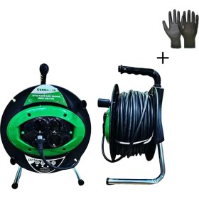 Resim Euromaag 3 X 2.5 - 30 Mt. 4 Soketli Seyyar Plastik Kablo Makarası "Nitril İş Eldiveni Hediyeli" 