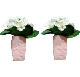 Resim 2 Adet Vazo Dahil,vazoda Çiçek,beyaz Yapay Çiçek,vazo Dekoratif Çiçekli Pembe 7x7x17cm Çok Renkli 