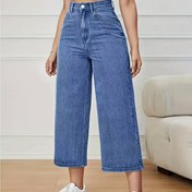 Resim Kadınlar İçin Bohem Tarzı Geniş Paça Kırpık Pantolon - Rayon Karışımı Orta Esneklikte Açık Mavi Denim Stili, Makinede Yıkanabilir İlkbahar/Sonbahar Günlük ve Şık Pantolon 