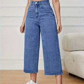Resim Kadınlar İçin Bohem Tarzı Geniş Paça Kırpık Pantolon - Rayon Karışımı Orta Esneklikte Açık Mavi Denim Stili, Makinede Yıkanabilir İlkbahar/Sonbahar Günlük ve Şık Pantolon 