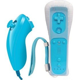 Resim Hombey Wıı Oyun Konsolu Sol-sağ Kumanda Seti Düz + Eğri Kollü - Mavi, Silikon Kılıf Ve Eldiven Yok 