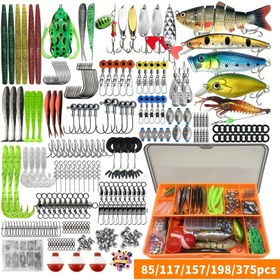 Resim 85/117/157/198/375 Parça Yumuşak Yem, Spinnerbait, Swimbait, Üçlü Kancalar, Plastik Solucanlar ve Diğer Balıkçılık Aksesuarları İçeren Olta Takımı 