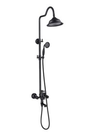 Resim İsaoğlu Yapı Siyah Duş Seti Vintage Duş Başlığı Batarya Dahil Komple Set Tepe Yağmurlama Sistemi Country Batarya Siyah 