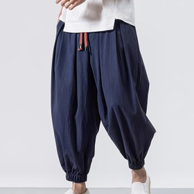 Resim Yeni Erkek Keten Fener Pantolon Geniş Paça Pamuk Karışımı İpli Bol Kesim Trend Oversize Flare Kot Pantolon 