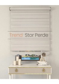 Resim Geniş Plise Beyaz Boncuklu Zebra Stor Güneşlik Perde Opak Ekru 