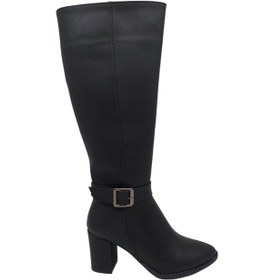 Resim Zerhan 701 Kadın Siyah Uzun Fermuarlı Kalın Topuklu Çizme Siyah 
