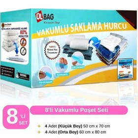Resim 8'li Vakumlu Saklama Poşet Seti - Vakumlu Hurç - Vakumlu Torba Elbise Hurcu Şeffaf 